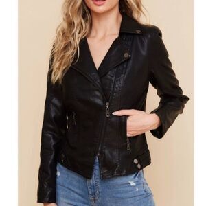 NWT Blue B Collection Moto Jacket Vegan Leather Black Edgy Rugged Size Small